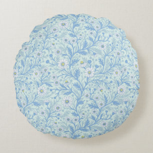 Daisies in white and blue on sea glass round pillow