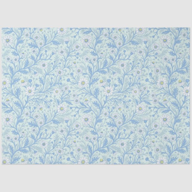 Daisies in white and blue on sea glass tissue paper (Front)