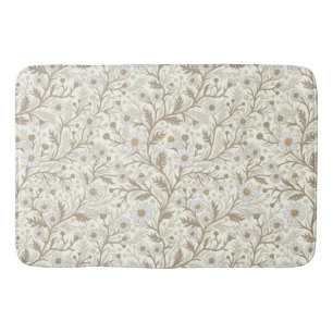 Daisies in white and brown on off white bath mat