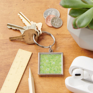 Daisies in white and green on honey dew green keychain