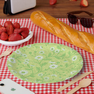Daisies in white and green on honey dew green paper plate