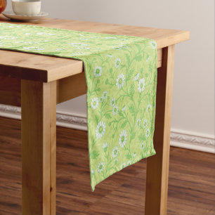 Daisies in white and green on honey dew green short table runner
