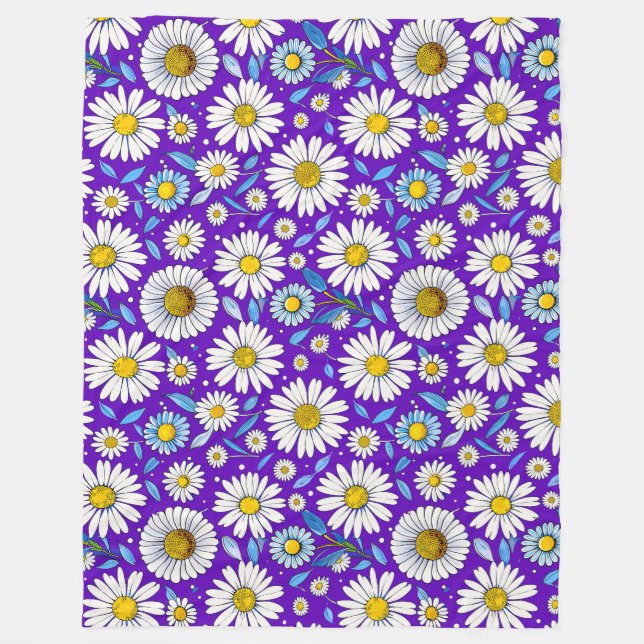 🌼 Daisies & Leaves Glow ❄️ Cozy Nature Fleece Blanket (Front)