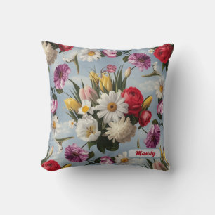 Daisies, Lilies and Tulips Throw Pillow