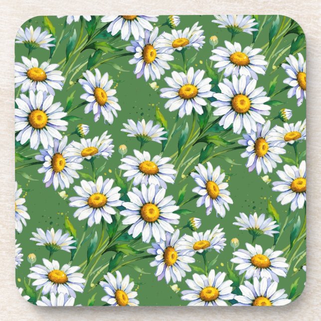 Daisies meadow. Watercolours Hard plastic coaster (Front)
