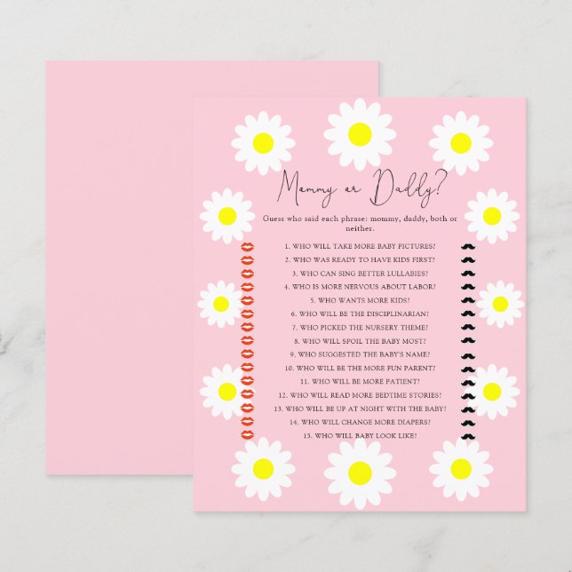 Daisies - mommy or daddy baby shower game (Front/Back)