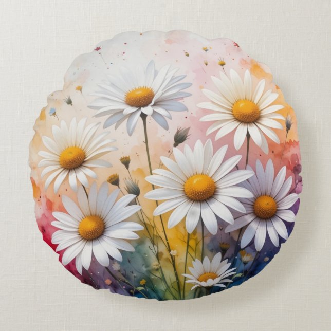 Daisies on a colourful background  round pillow (Front)