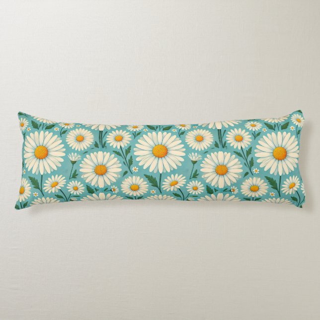 Daisies on a Soft Blue Background Body Pillow (Front)