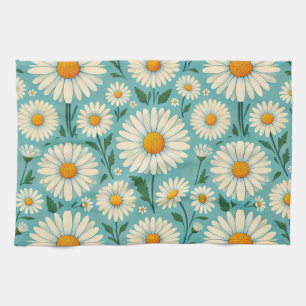Daisies on a Soft Blue Background Kitchen Towel