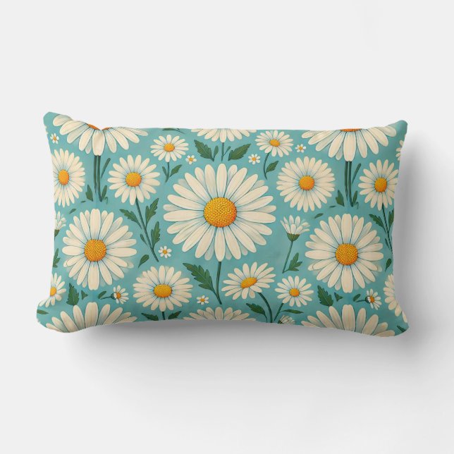 Daisies on a Soft Blue Background Lumbar Pillow (Front)