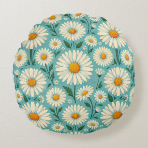 Daisies on a Soft Blue Background Round Pillow