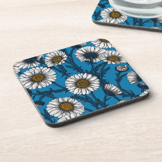 Daisies on blue coaster (Left Side)