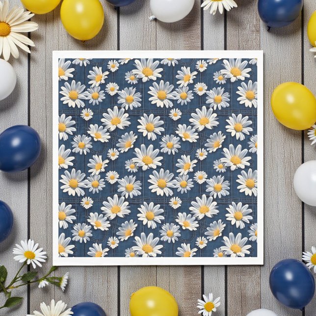 Daisies on Blue Denim Birthday  Napkin (Creator Uploaded)