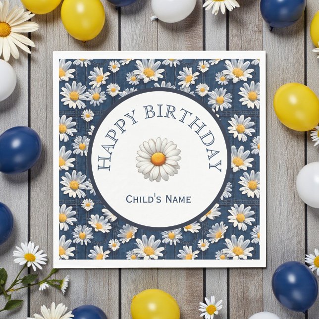 Daisies on Blue Denim Birthday  Napkin (Creator Uploaded)
