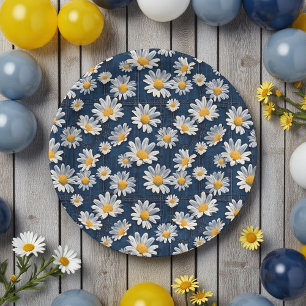 Daisies on Blue Denim Birthday Paper Plate