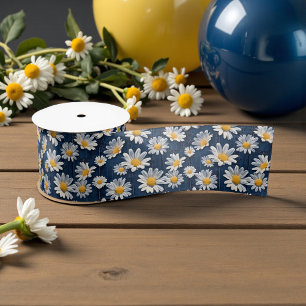 Daisies on Blue Denim Birthday  Satin Ribbon