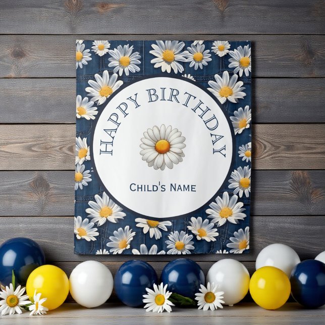 Daisies on Blue Denim Birthday  Tapestry (Creator Uploaded)