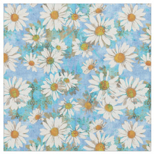Daisies on Blue Fabric
