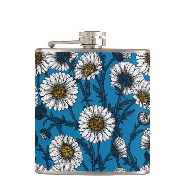 Daisies on blue hip flask (Front)