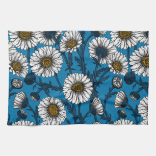 Daisies on blue kitchen towel