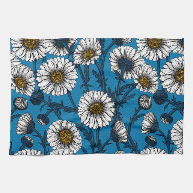 Daisies on blue kitchen towel (Horizontal)