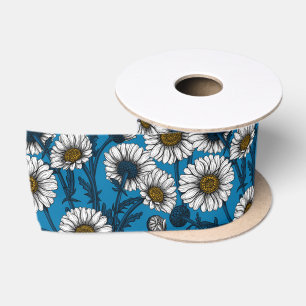 Daisies on blue satin ribbon