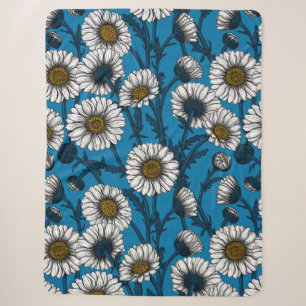 Daisies on blue sherpa blanket