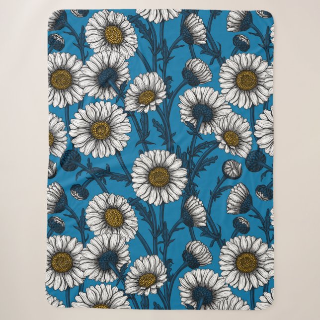 Daisies on blue sherpa blanket (Front)