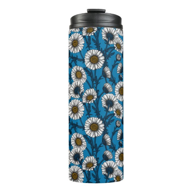 Daisies on blue thermal tumbler (Front)