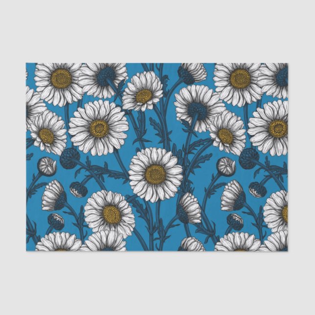 Daisies on blue tissue paper (Front)