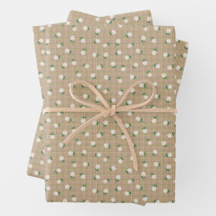 Daisies on Brown Plaid (small scale) Wrapping Paper Sheet