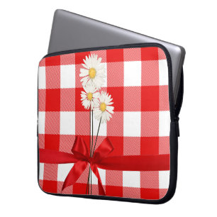 Daisies on Buffalo Plaid Laptop Sleeve