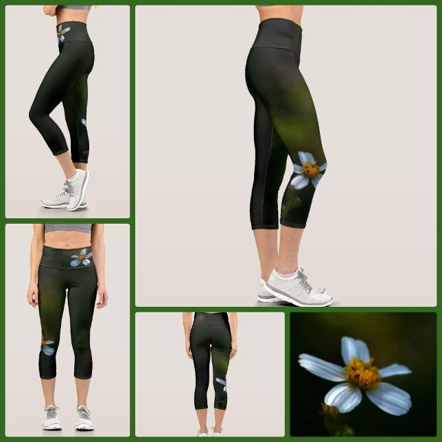 Daisies on Dark Green Floral Capri Leggings (Creator Uploaded)
