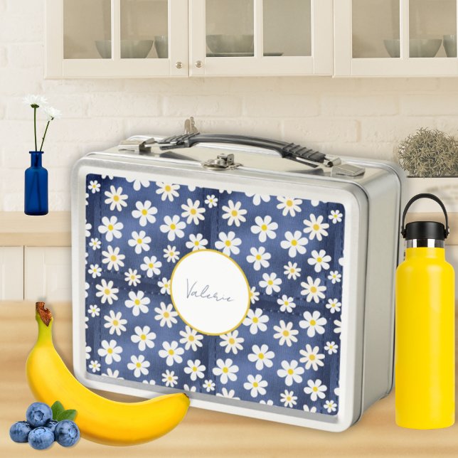 Daisies on Denim Metal Lunch Box (Creator Uploaded)
