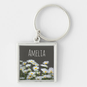 Daisies on Gray Personalized Keychain
