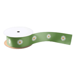 Daisies On Green Satin Ribbon