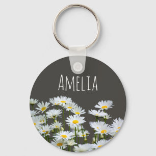 Daisies on Grey Personalised Keychain