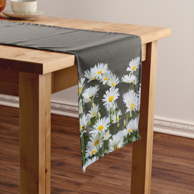 Daisies on Grey Short Table Runner (In Situ)