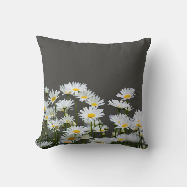 Daisies on Grey Throw Pillow (Front)