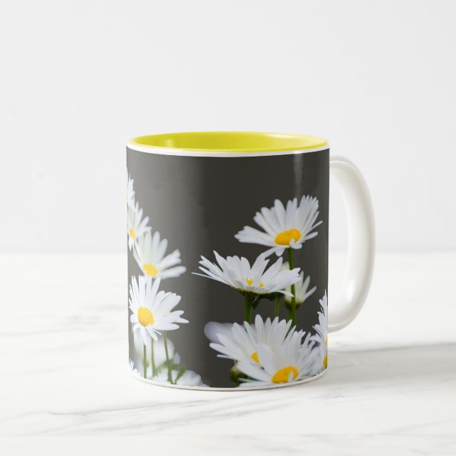 Daisies on Grey Two-Tone Coffee Mug (Front Right)