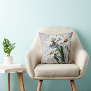 Daisies On Grunge Throw Pillow