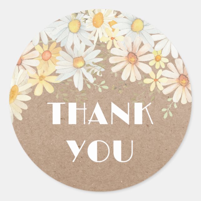 Daisies on kraft paper thank you classic round sticker (Front)