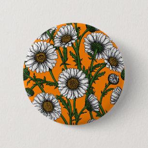 Daisies on orange 2 inch round button