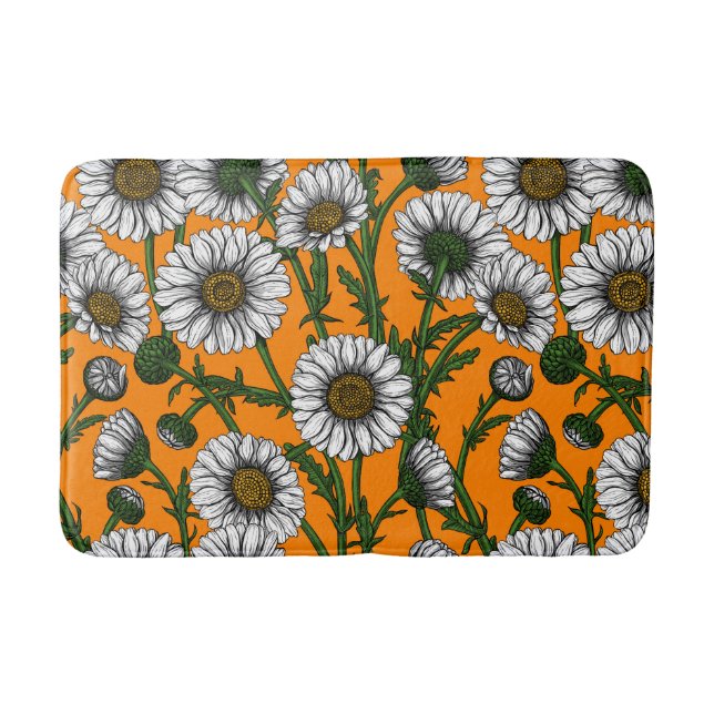 Daisies on orange bath mat (Front)