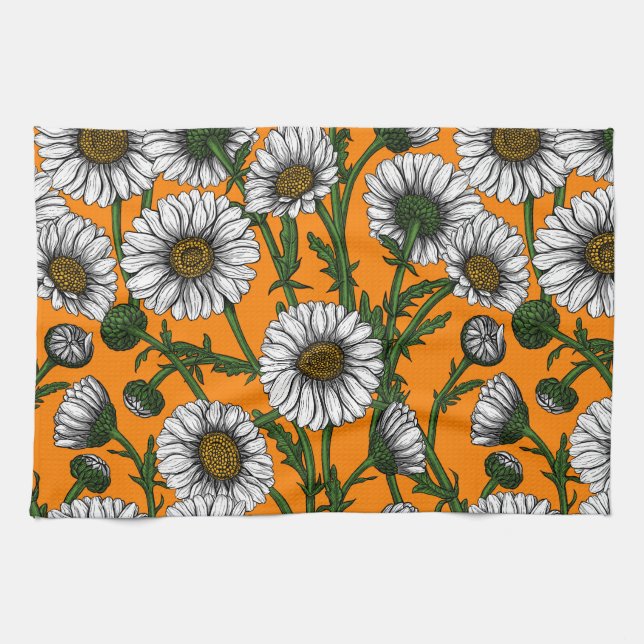 Daisies on orange kitchen towel (Horizontal)