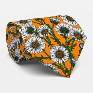 Daisies on orange neck tie