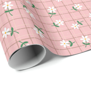 Daisies on Pink Plaid (large scale) Wrapping Paper