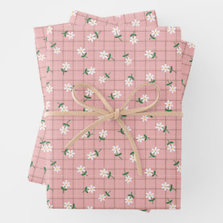 Daisies on Pink Plaid (large scale) Wrapping Paper Sheet