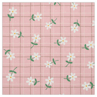 Daisies on Pink Plaid (medium scale) Fabric