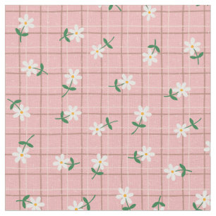 Daisies on Pink Plaid (small scale) Fabric